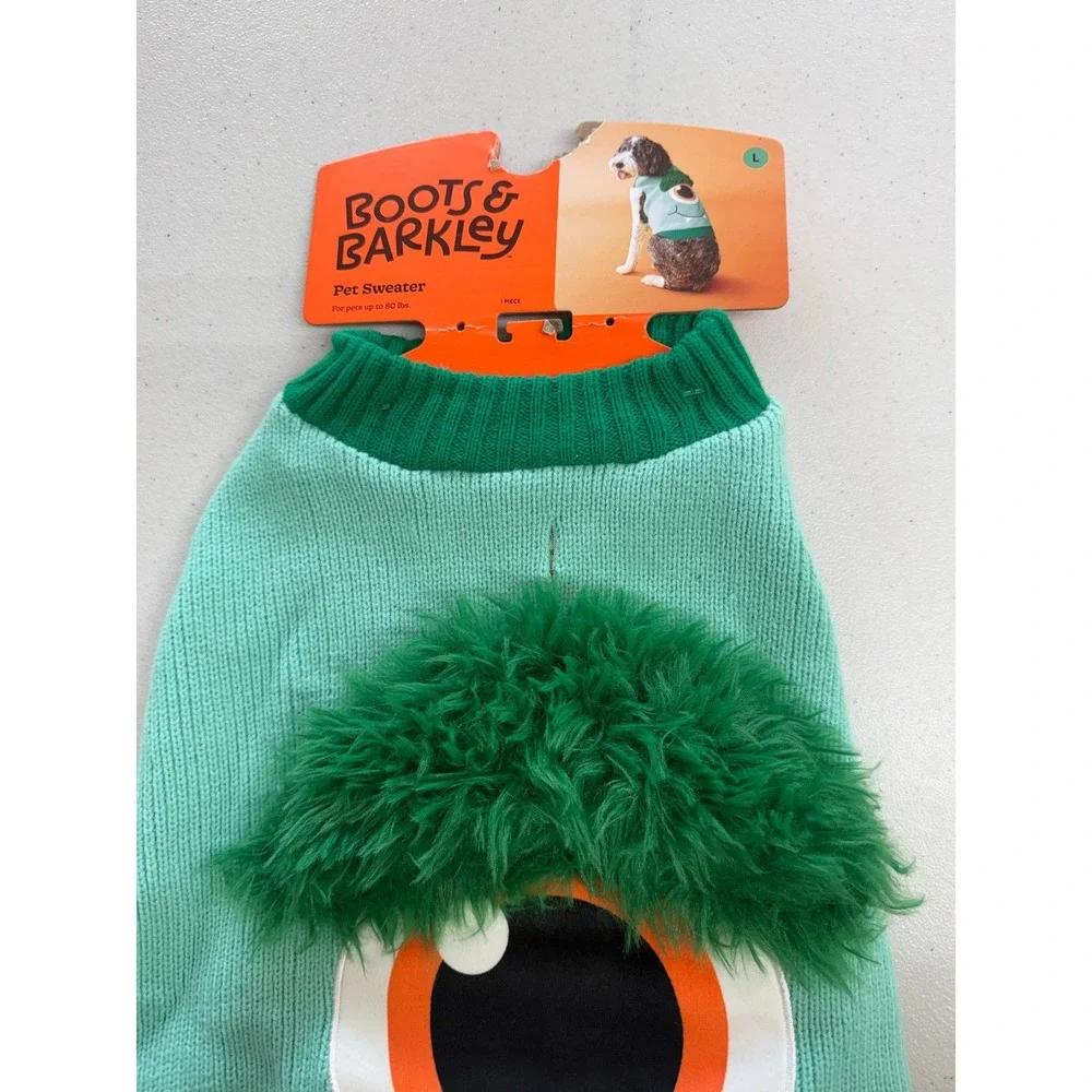 Boots & Barkley Monster Pet Dog Sweater Green Large L Fuzzy Eyebrow Eye Pullover